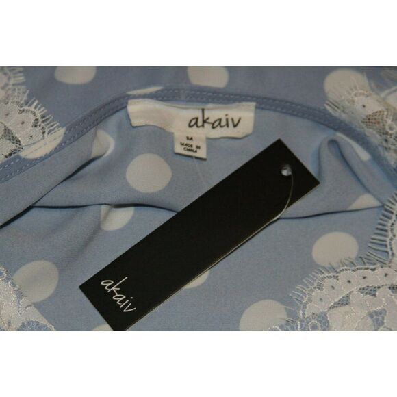 Akaiv Polyester Top Medium Blue White Womens Polka Dot Lace Cami Sleeveless New - Picture 6 of 6